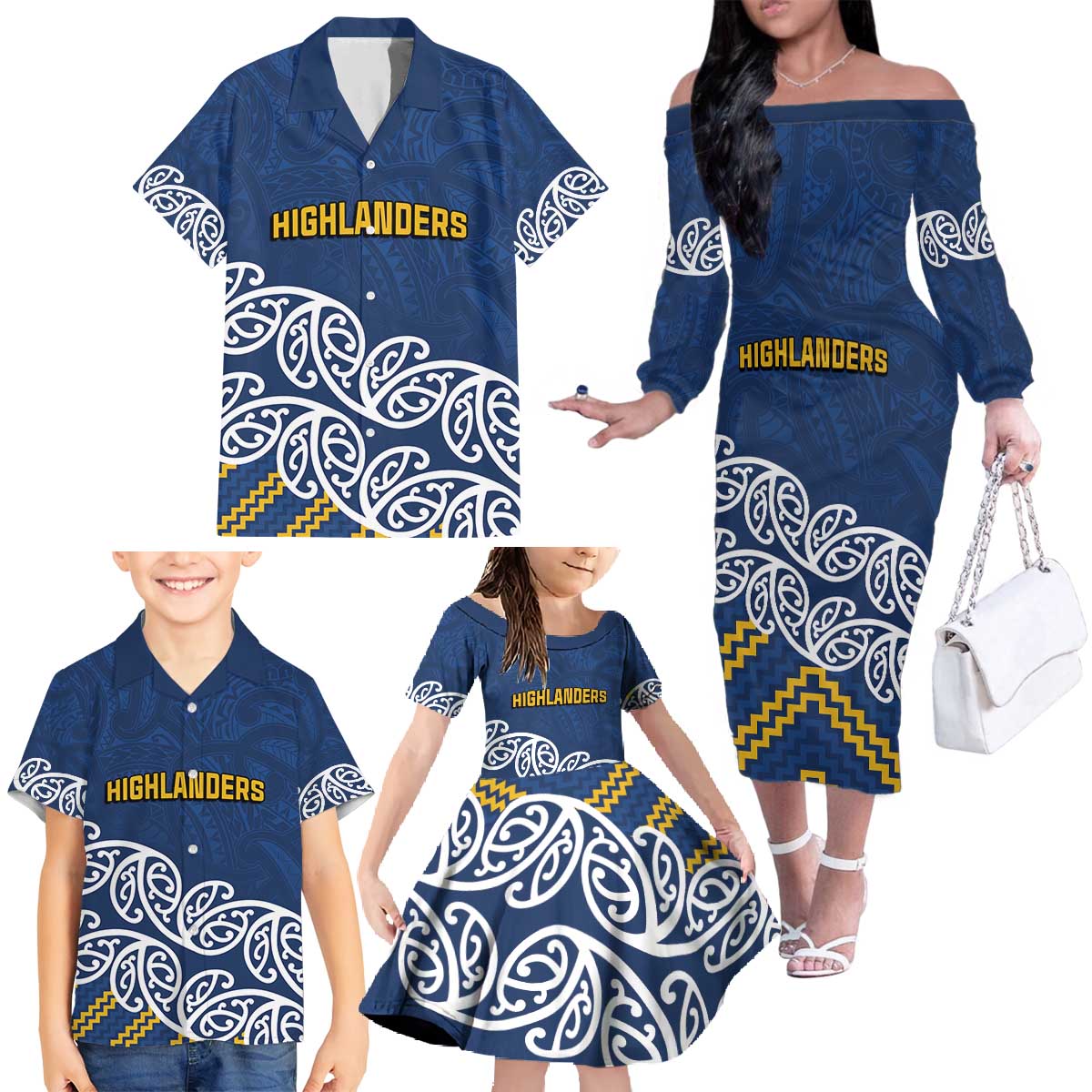 New Zealand Rugby Pacific Custom Family Matching Off The Shoulder Long Sleeve Dress and Hawaiian Shirt Kahupeka Maori Kowhaiwhai Pattern LT9 - Polynesian Pride