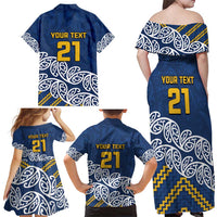 New Zealand Rugby Pacific Custom Family Matching Off Shoulder Maxi Dress and Hawaiian Shirt Kahupeka Maori Kowhaiwhai Pattern