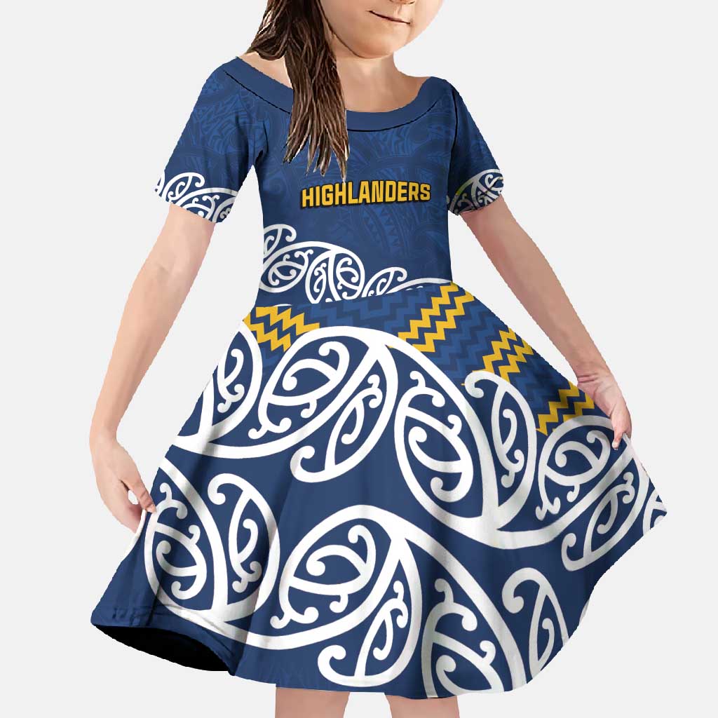 New Zealand Rugby Pacific Custom Family Matching Summer Maxi Dress and Hawaiian Shirt Kahupeka Maori Kowhaiwhai Pattern LT9 Daughter's Dress Blue - Polynesian Pride
