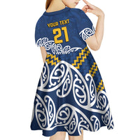 New Zealand Rugby Pacific Custom Kid Short Sleeve Dress Kahupeka Maori Kowhaiwhai Pattern