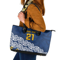 New Zealand Rugby Pacific Custom Leather Tote Bag Kahupeka Maori Kowhaiwhai Pattern