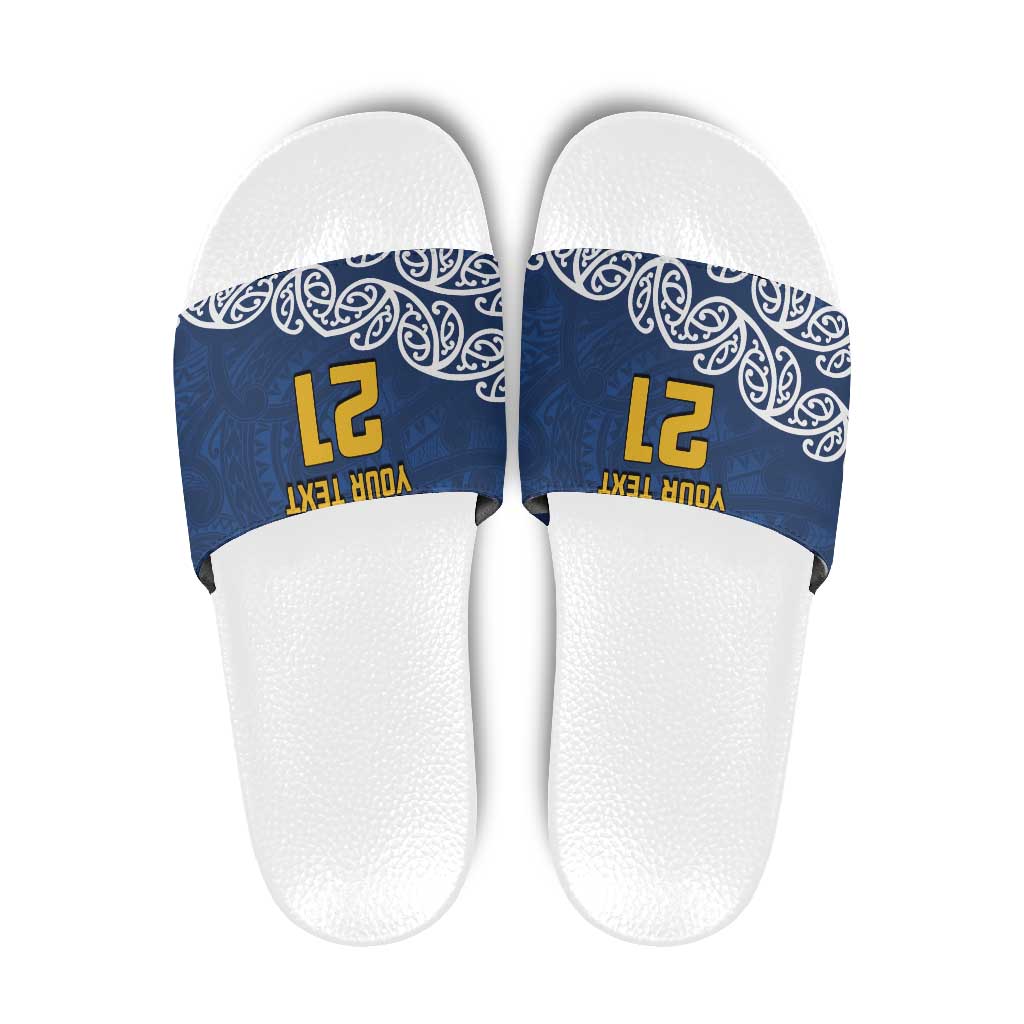 New Zealand Rugby Pacific Custom Slide Sandals Kahupeka Maori Kowhaiwhai Pattern LT9 Blue - Polynesian Pride