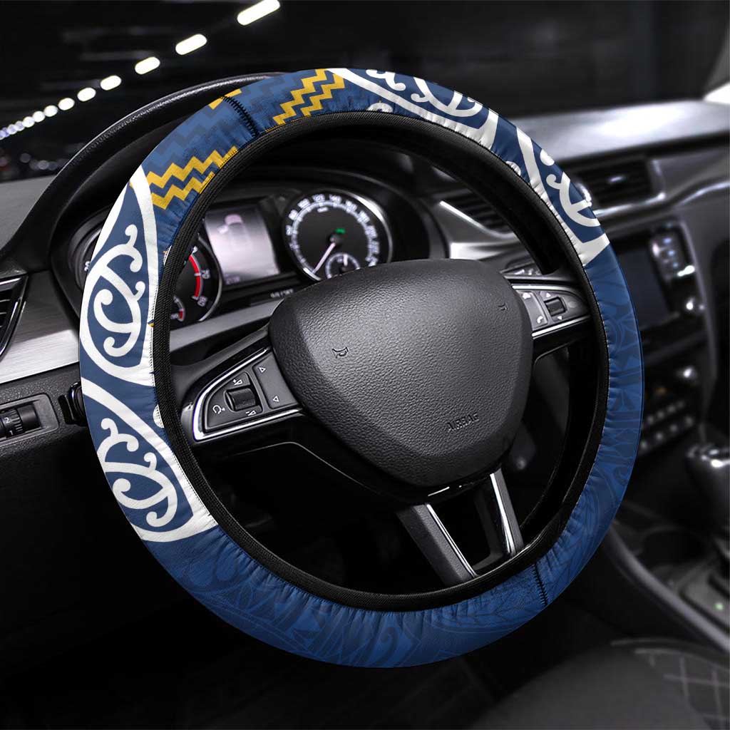 New Zealand Rugby Pacific Steering Wheel Cover Kahupeka Maori Kowhaiwhai Pattern LT9 Universal Fit Blue - Polynesian Pride
