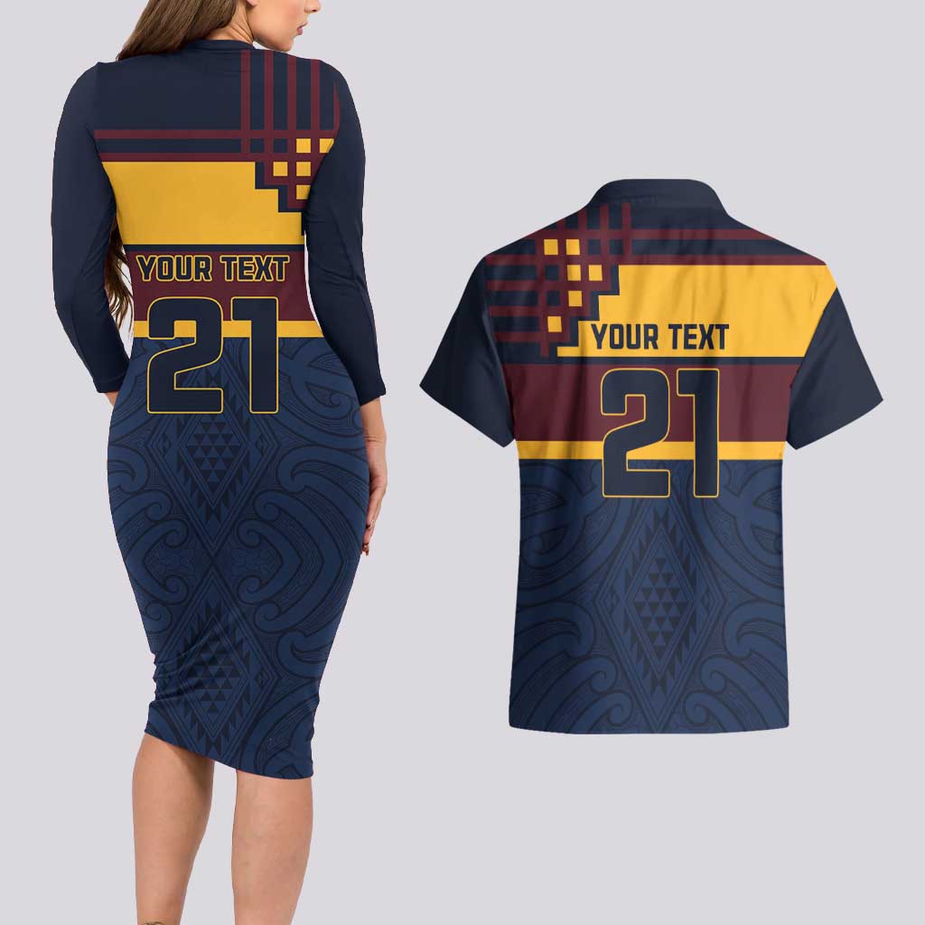 New Zealand Rugby Pacific Custom Couples Matching Long Sleeve Bodycon Dress and Hawaiian Shirt Kahupeka Retro 2025 Taniko Motif LT9 - Polynesian Pride
