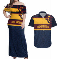 New Zealand Rugby Pacific Custom Couples Matching Off Shoulder Maxi Dress and Hawaiian Shirt Kahupeka Retro 2025 Taniko Motif LT9 Blue - Polynesian Pride