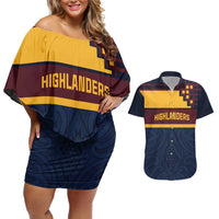 New Zealand Rugby Pacific Custom Couples Matching Off Shoulder Short Dress and Hawaiian Shirt Kahupeka Retro 2025 Taniko Motif LT9 Blue - Polynesian Pride