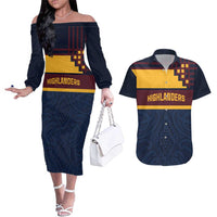 New Zealand Rugby Pacific Custom Couples Matching Off The Shoulder Long Sleeve Dress and Hawaiian Shirt Kahupeka Retro 2025 Taniko Motif LT9 Blue - Polynesian Pride