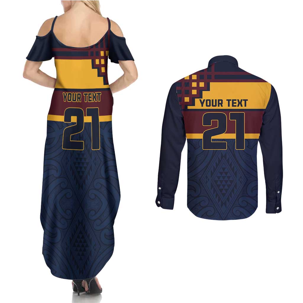 New Zealand Rugby Pacific Custom Couples Matching Summer Maxi Dress and Long Sleeve Button Shirt Kahupeka Retro 2025 Taniko Motif