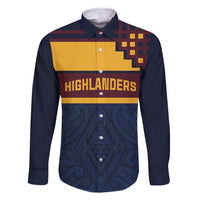 New Zealand Rugby Pacific Custom Family Matching Mermaid Dress and Hawaiian Shirt Kahupeka Retro 2025 Taniko Motif LT9 Dad's Shirt - Long Sleeve Blue - Polynesian Pride