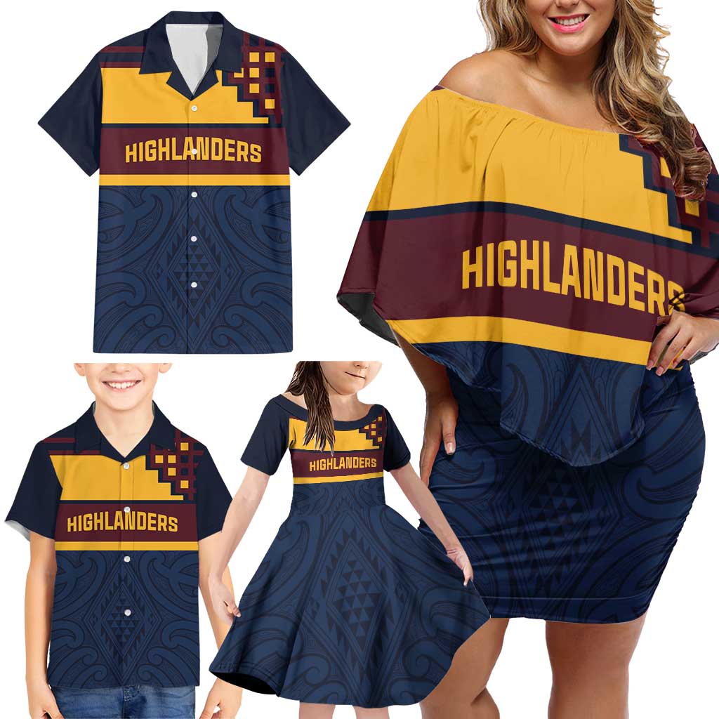 New Zealand Rugby Pacific Custom Family Matching Off Shoulder Short Dress and Hawaiian Shirt Kahupeka Retro 2025 Taniko Motif LT9 - Polynesian Pride