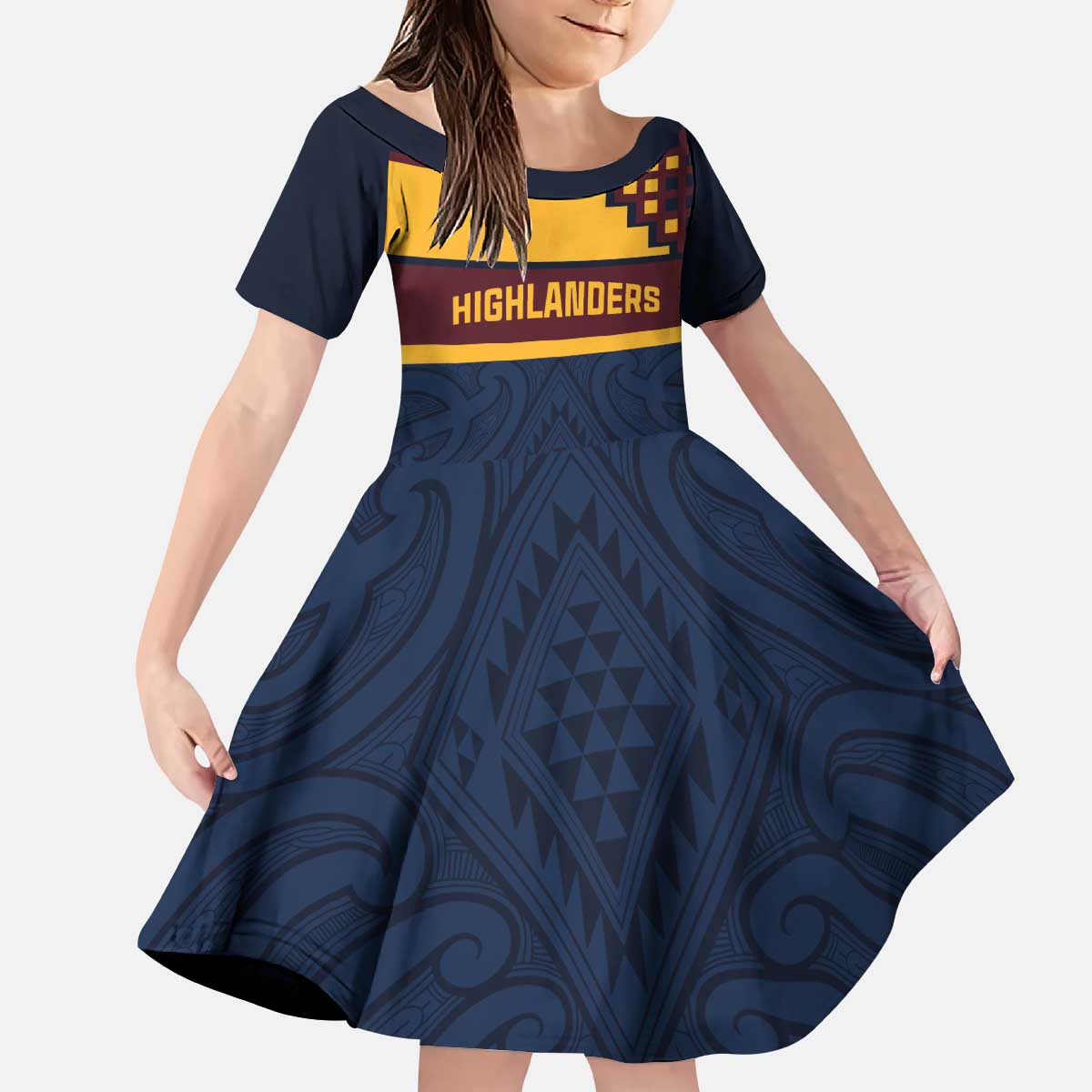 New Zealand Rugby Pacific Custom Kid Short Sleeve Dress Kahupeka Retro 2025 Taniko Motif