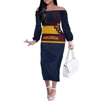 New Zealand Rugby Pacific Custom Off The Shoulder Long Sleeve Dress Kahupeka Retro 2025 Taniko Motif LT9 Women Blue - Polynesian Pride