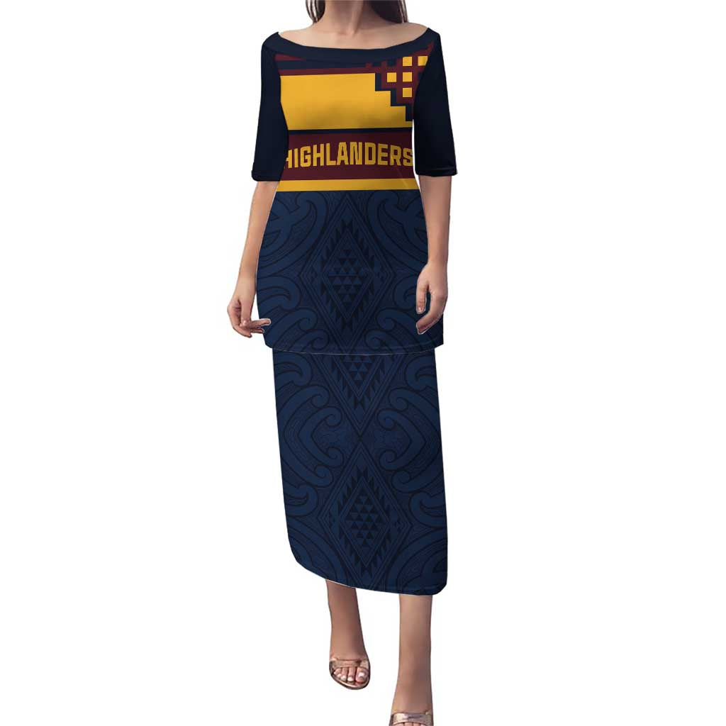 New Zealand Rugby Pacific Custom Puletasi Kahupeka Retro 2025 Taniko Motif LT9 Long Dress Blue - Polynesian Pride