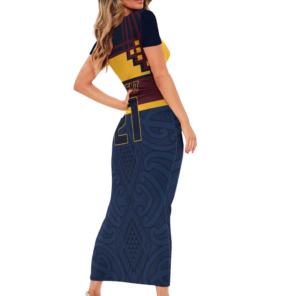 New Zealand Rugby Pacific Custom Short Sleeve Bodycon Dress Kahupeka Retro 2025 Taniko Motif