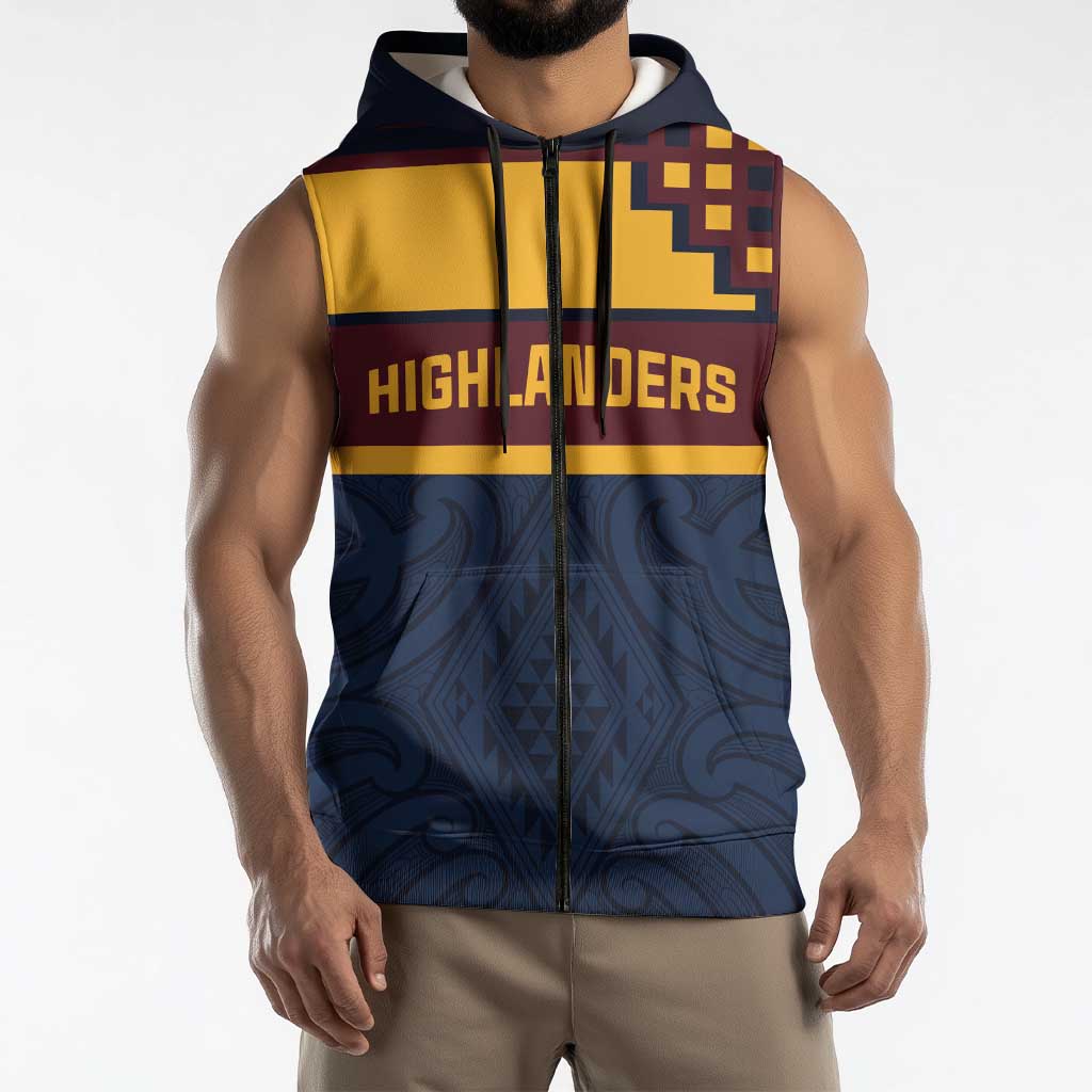 New Zealand Rugby Pacific Custom Sleeveless Zip Hoodie Kahupeka Retro 2025 Taniko Motif - Polynesian Pride