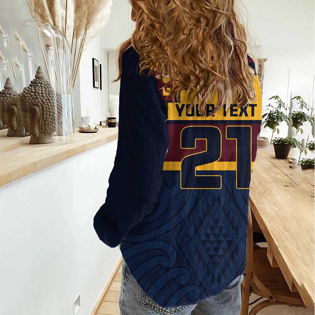 New Zealand Rugby Pacific Custom Women Casual Shirt Kahupeka Retro 2025 Taniko Motif LT9 - Polynesian Pride