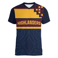 New Zealand Rugby Pacific Custom Women V-Neck T-Shirt Kahupeka Retro 2025 Taniko Motif LT9 Female Blue - Polynesian Pride