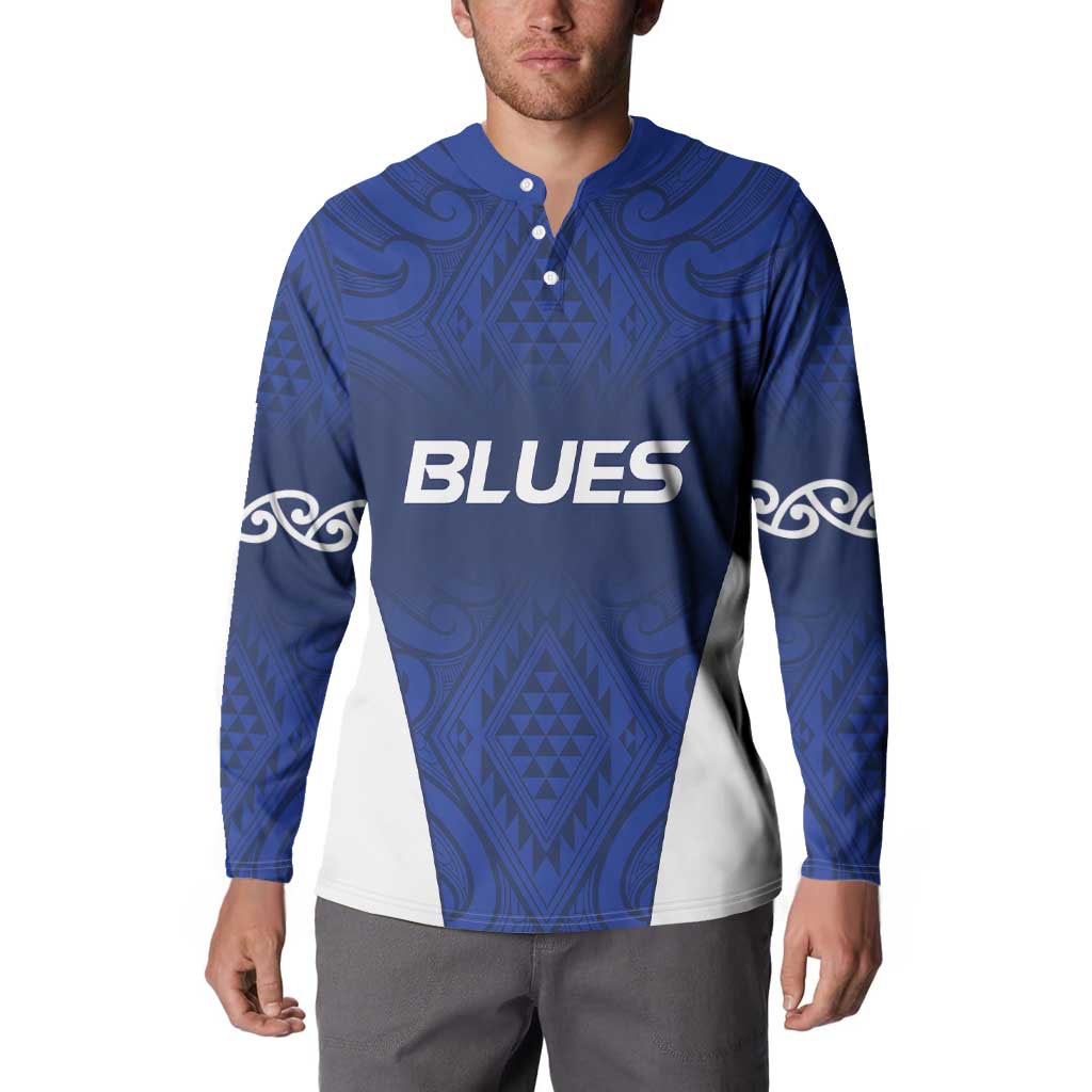 New Zealand Rugby Pacific Custom Button Sweatshirt Kahurangi Auckland All Blue LT9 - Polynesian Pride