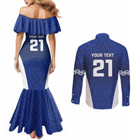 New Zealand Rugby Pacific Custom Couples Matching Mermaid Dress and Long Sleeve Button Shirt Kahurangi Auckland All Blue LT9 - Polynesian Pride