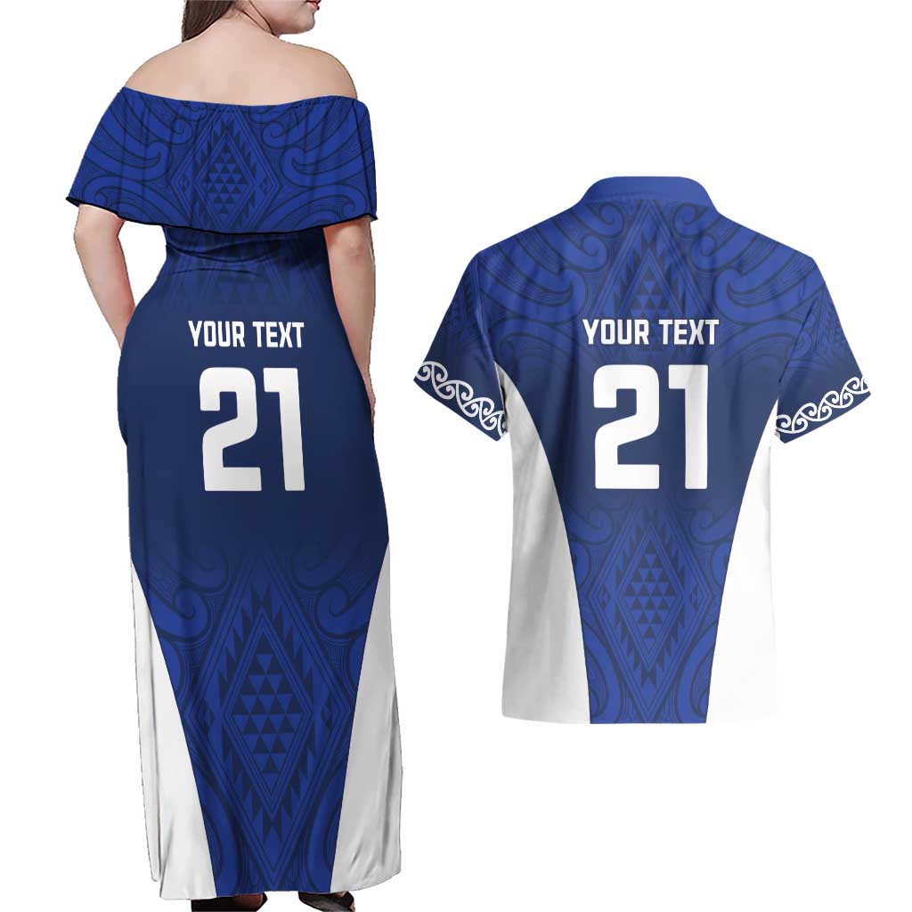 New Zealand Rugby Pacific Custom Couples Matching Off Shoulder Maxi Dress and Hawaiian Shirt Kahurangi Auckland All Blue LT9 - Polynesian Pride