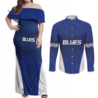 New Zealand Rugby Pacific Custom Couples Matching Off Shoulder Maxi Dress and Long Sleeve Button Shirt Kahurangi Auckland All Blue LT9 Blue - Polynesian Pride