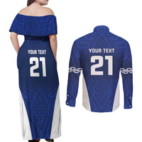 New Zealand Rugby Pacific Custom Couples Matching Off Shoulder Maxi Dress and Long Sleeve Button Shirt Kahurangi Auckland All Blue LT9 - Polynesian Pride
