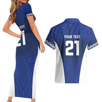 New Zealand Rugby Pacific Custom Couples Matching Short Sleeve Bodycon Dress and Hawaiian Shirt Kahurangi Auckland All Blue