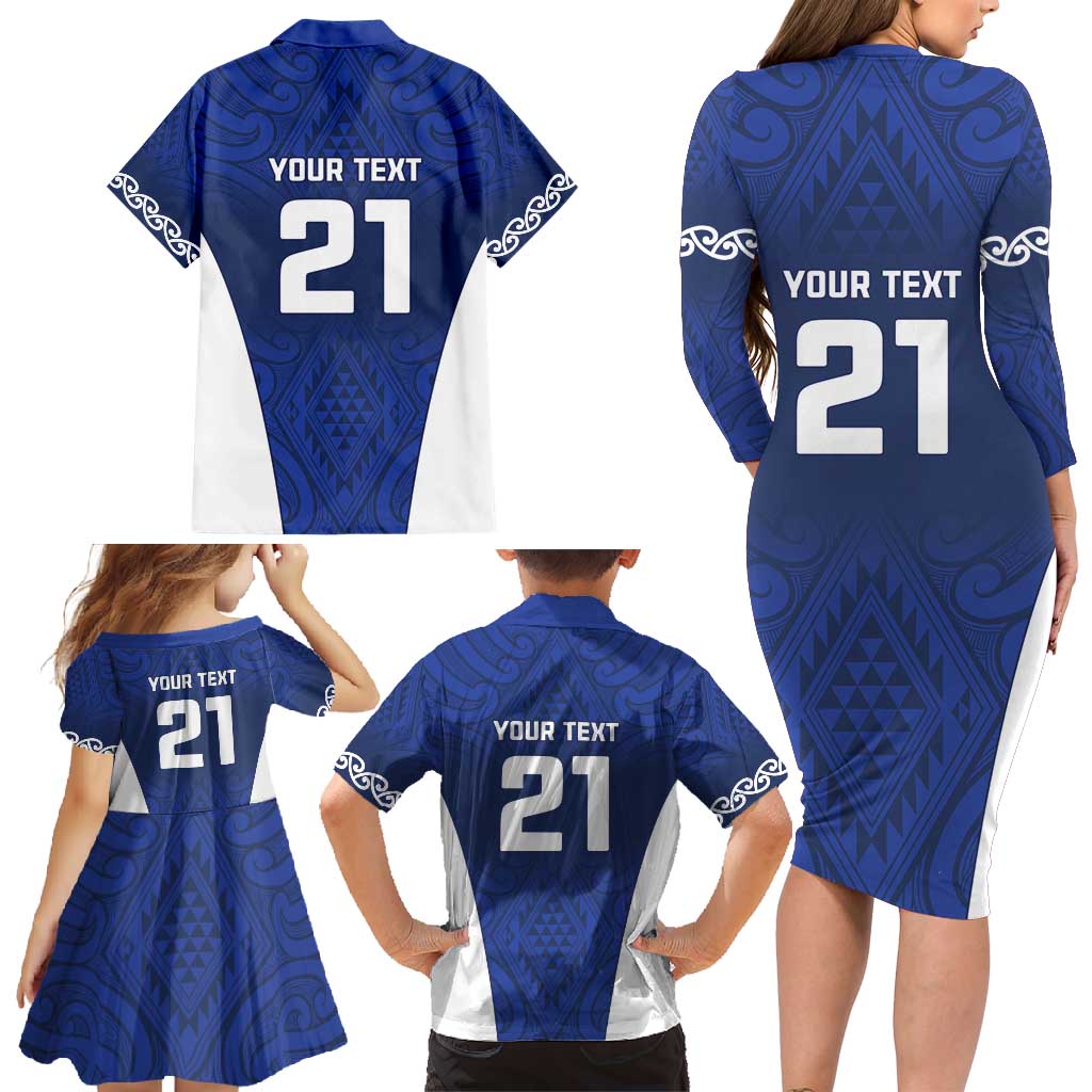 New Zealand Rugby Pacific Custom Family Matching Long Sleeve Bodycon Dress and Hawaiian Shirt Kahurangi Auckland All Blue LT9 - Polynesian Pride