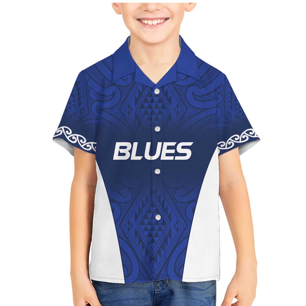 New Zealand Rugby Pacific Custom Family Matching Mermaid Dress and Hawaiian Shirt Kahurangi Auckland All Blue LT9 Son's Shirt Blue - Polynesian Pride
