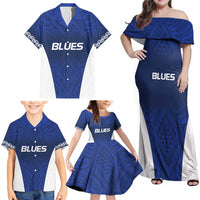 New Zealand Rugby Pacific Custom Family Matching Off Shoulder Maxi Dress and Hawaiian Shirt Kahurangi Auckland All Blue