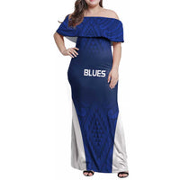New Zealand Rugby Pacific Custom Family Matching Off Shoulder Maxi Dress and Hawaiian Shirt Kahurangi Auckland All Blue