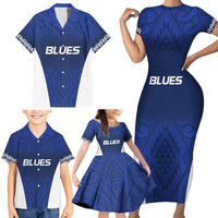 New Zealand Rugby Pacific Custom Family Matching Short Sleeve Bodycon Dress and Hawaiian Shirt Kahurangi Auckland All Blue LT9 - Polynesian Pride