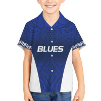 New Zealand Rugby Pacific Custom Family Matching Short Sleeve Bodycon Dress and Hawaiian Shirt Kahurangi Auckland All Blue LT9 Son's Shirt Blue - Polynesian Pride