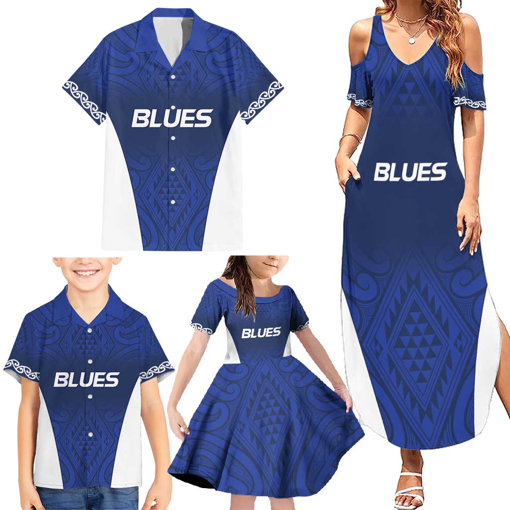New Zealand Rugby Pacific Custom Family Matching Summer Maxi Dress and Hawaiian Shirt Kahurangi Auckland All Blue