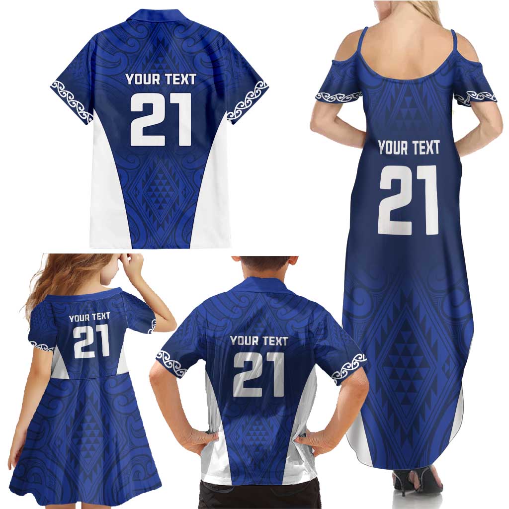 New Zealand Rugby Pacific Custom Family Matching Summer Maxi Dress and Hawaiian Shirt Kahurangi Auckland All Blue