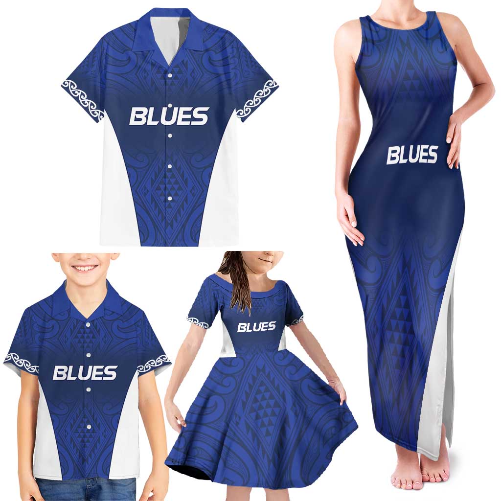 New Zealand Rugby Pacific Custom Family Matching Tank Maxi Dress and Hawaiian Shirt Kahurangi Auckland All Blue