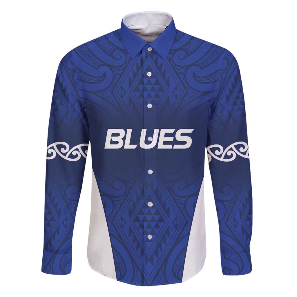 New Zealand Rugby Pacific Custom Family Matching Tank Maxi Dress and Hawaiian Shirt Kahurangi Auckland All Blue LT9 Dad's Shirt - Long Sleeve Blue - Polynesian Pride