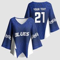 New Zealand Rugby Pacific Custom Kimono Sleeve Blouse Kahurangi Auckland All Blue - Polynesian Pride