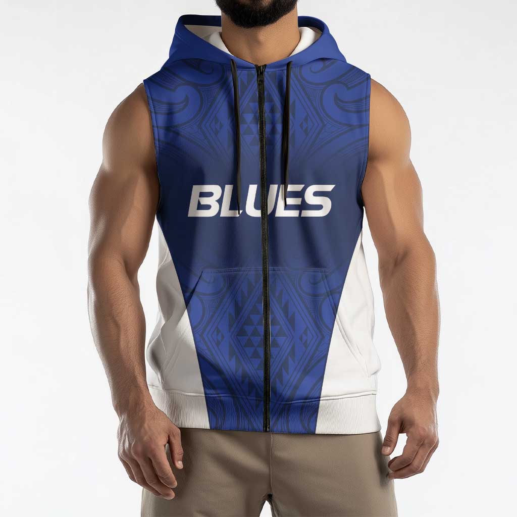 New Zealand Rugby Pacific Custom Sleeveless Zip Hoodie Kahurangi Auckland All Blue - Polynesian Pride