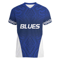 New Zealand Rugby Pacific Custom Women V-Neck T-Shirt Kahurangi Auckland All Blue LT9 Female Blue - Polynesian Pride