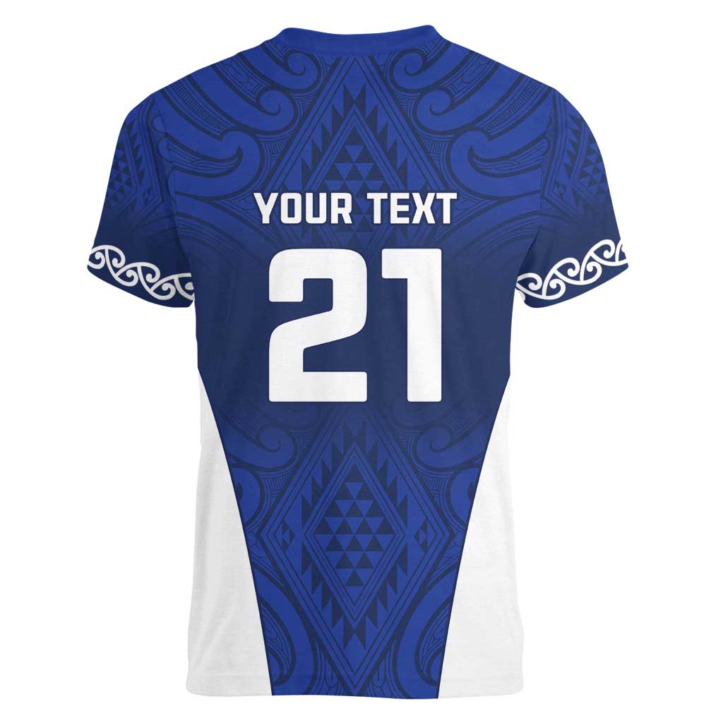 New Zealand Rugby Pacific Custom Women V-Neck T-Shirt Kahurangi Auckland All Blue LT9 - Polynesian Pride