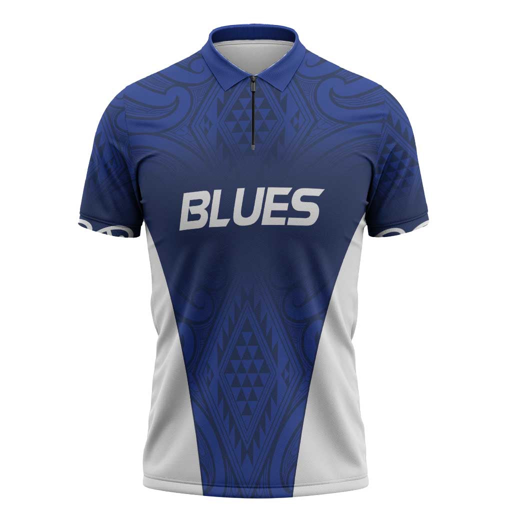New Zealand Rugby Pacific Custom Zipper Polo Shirt Kahurangi Auckland All Blue - Polynesian Pride