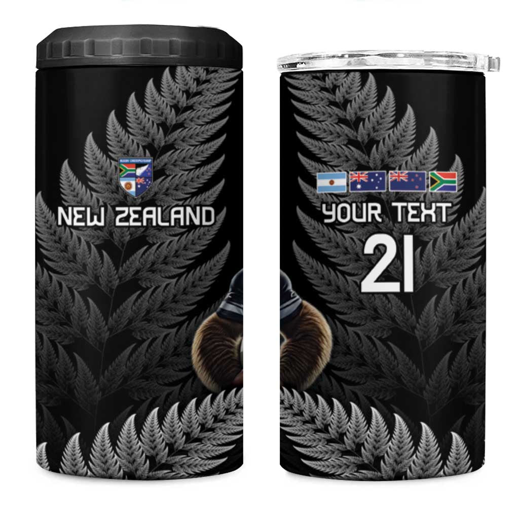 New Zealand Rugby Custom 4 in 1 Can Cooler Tumbler Glory Be To Black Silver-fern - Polynesian Pride