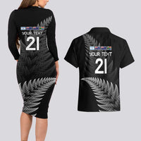 New Zealand Rugby Custom Couples Matching Long Sleeve Bodycon Dress and Hawaiian Shirt Glory Be To Black Silver-fern LT9 - Polynesian Pride