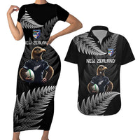 New Zealand Rugby Custom Couples Matching Short Sleeve Bodycon Dress and Hawaiian Shirt Glory Be To Black Silver-fern LT9 Black - Polynesian Pride