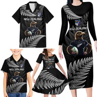 New Zealand Rugby Custom Family Matching Long Sleeve Bodycon Dress and Hawaiian Shirt Glory Be To Black Silver-fern LT9 - Polynesian Pride