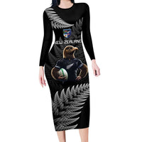 New Zealand Rugby Custom Family Matching Long Sleeve Bodycon Dress and Hawaiian Shirt Glory Be To Black Silver-fern LT9 Mom's Dress Black - Polynesian Pride