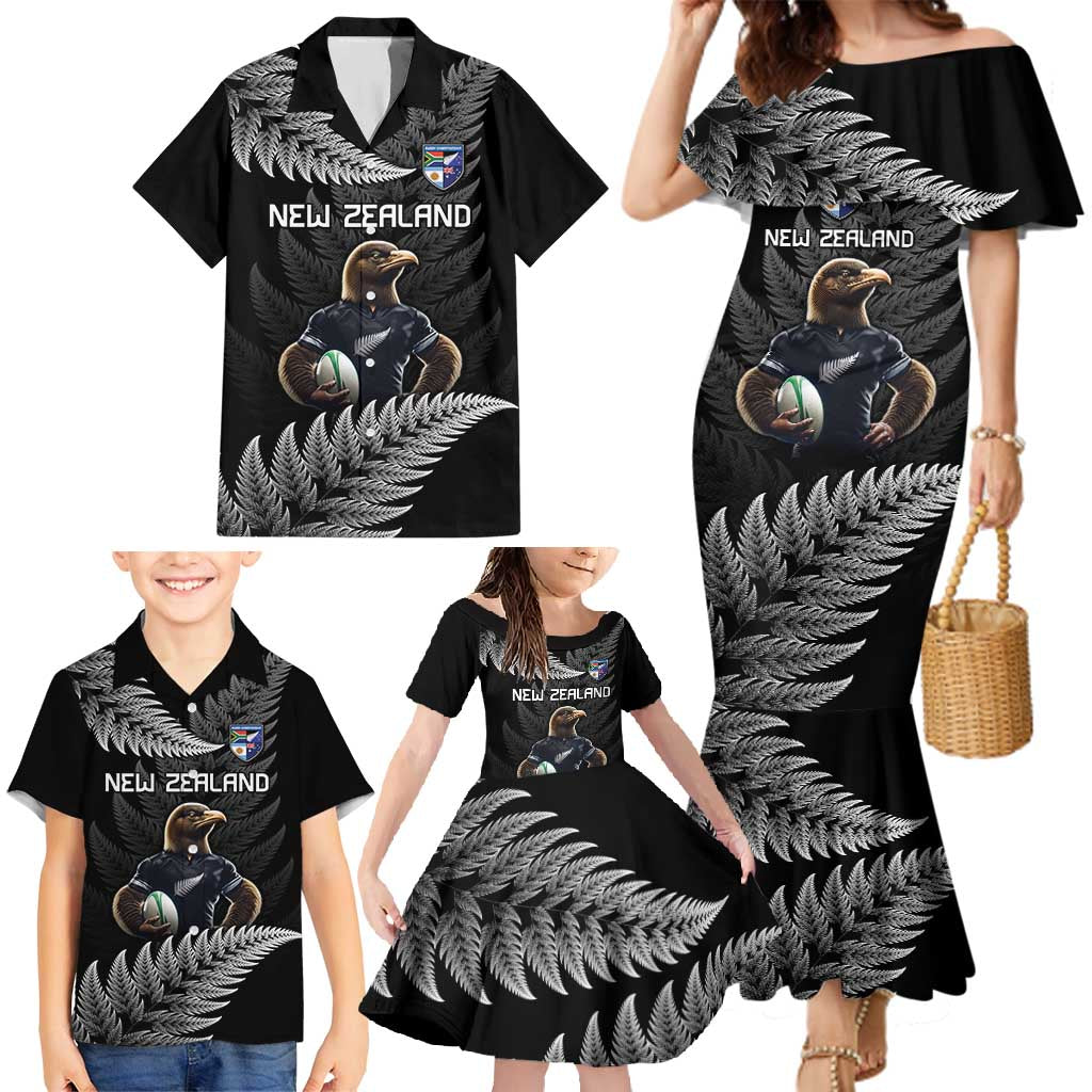 New Zealand Rugby Custom Family Matching Mermaid Dress and Hawaiian Shirt Glory Be To Black Silver-fern LT9 - Polynesian Pride