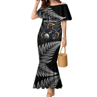 New Zealand Rugby Custom Family Matching Mermaid Dress and Hawaiian Shirt Glory Be To Black Silver-fern LT9 Mom's Dress Black - Polynesian Pride