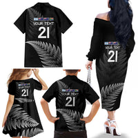 New Zealand Rugby Custom Family Matching Off The Shoulder Long Sleeve Dress and Hawaiian Shirt Glory Be To Black Silver-fern LT9 - Polynesian Pride